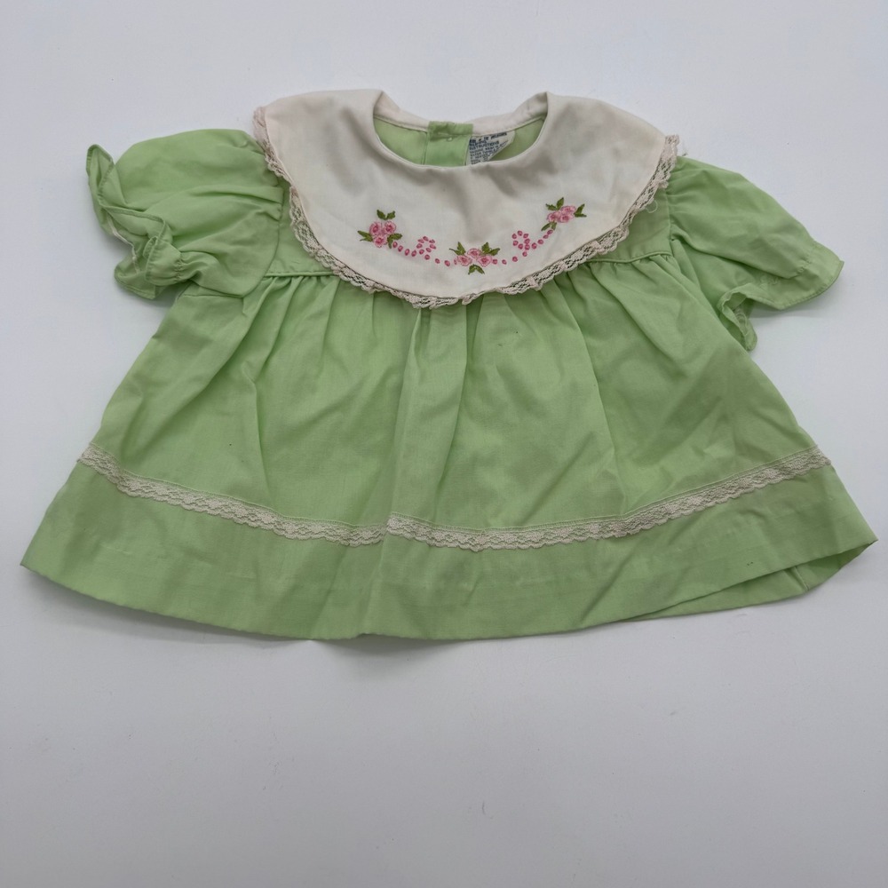 Green Floral Embroidered Bib Collar Blouse Baby Girls Approx US 18 Months